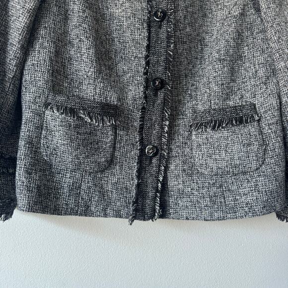 Vtg The Limited Blazer Womens Large Black Tweed Fringe Business Old Money Twee - Picture 5 of 10
